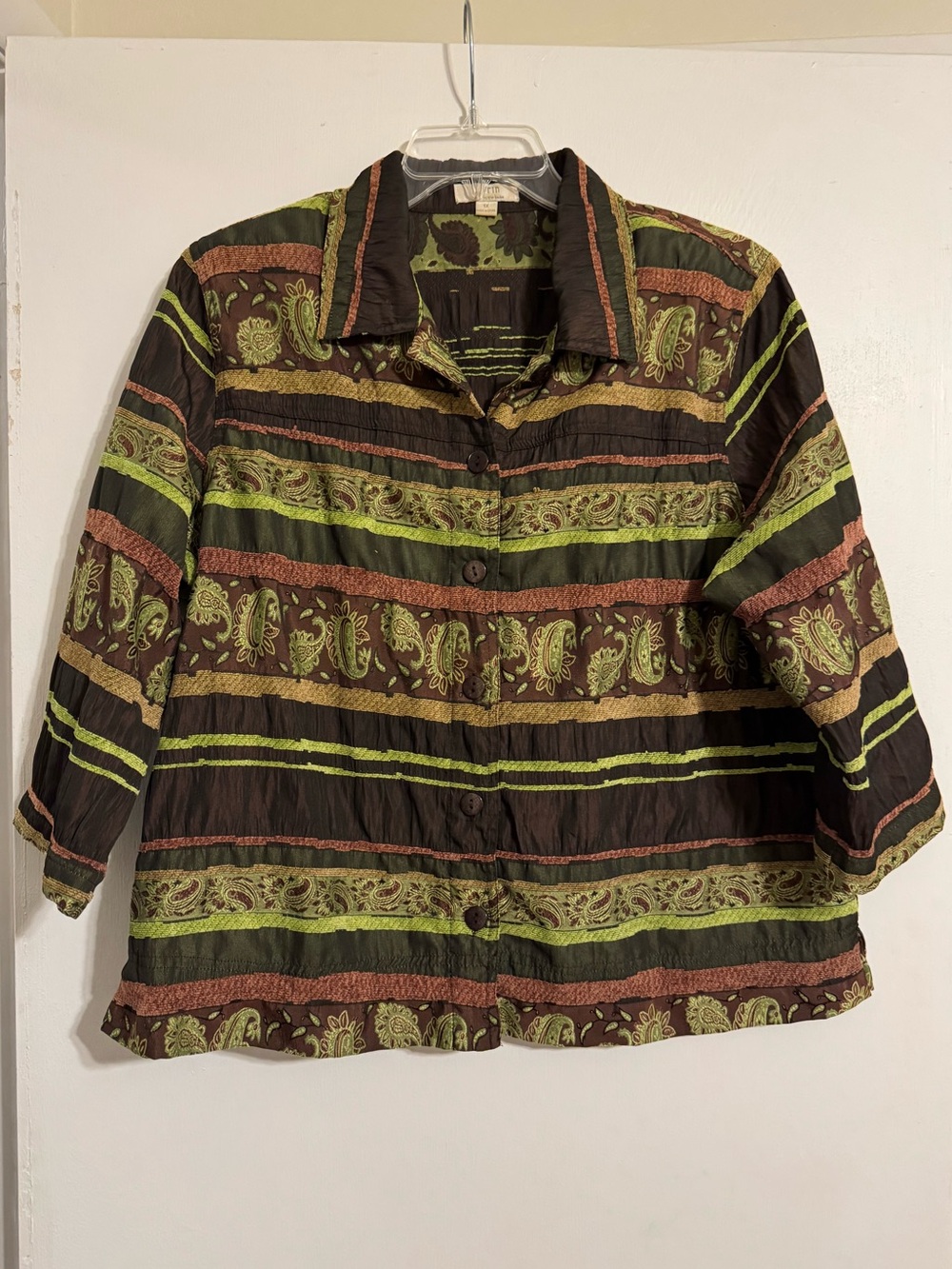 Women’s Striped Paisley Button-Up Jacket in Brown & Green erin by erin london